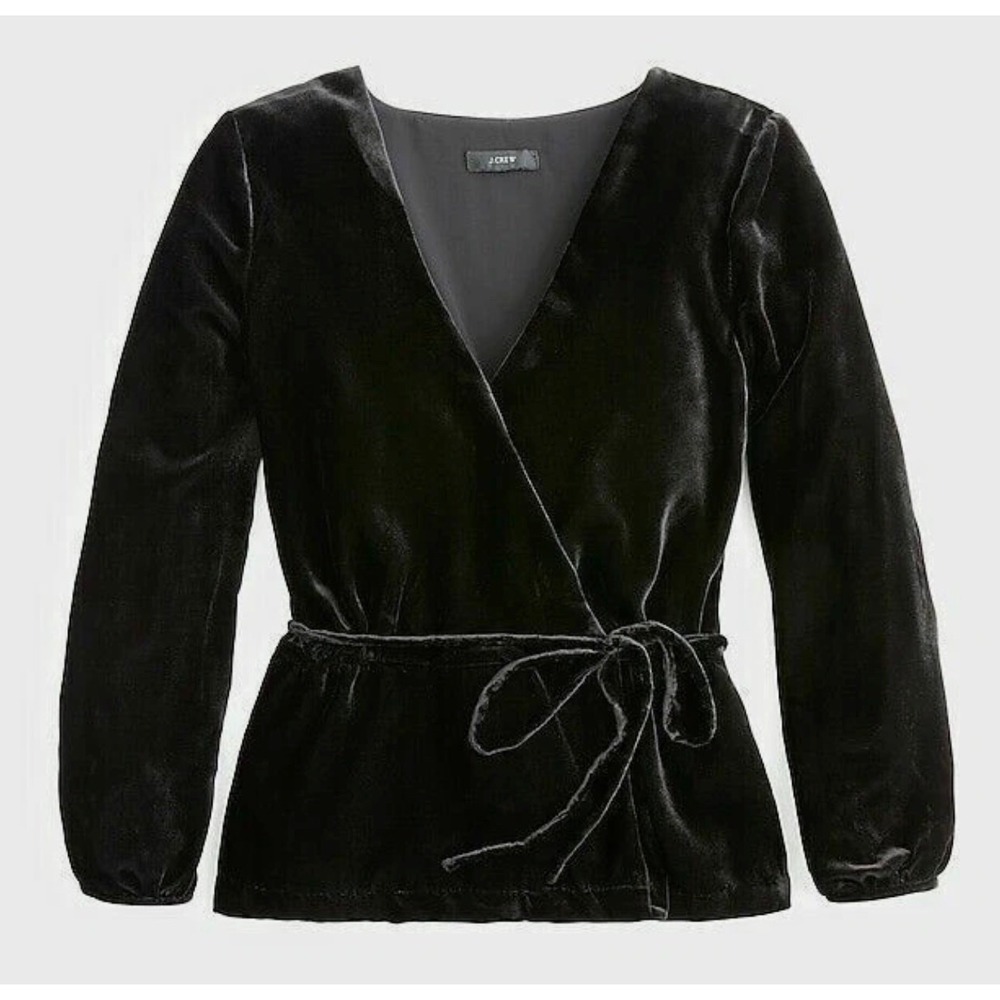 J Crew Faux-Wrap‎ Shirt Drapey Black Velvet Petite Womens 10 Dress Top Brand New